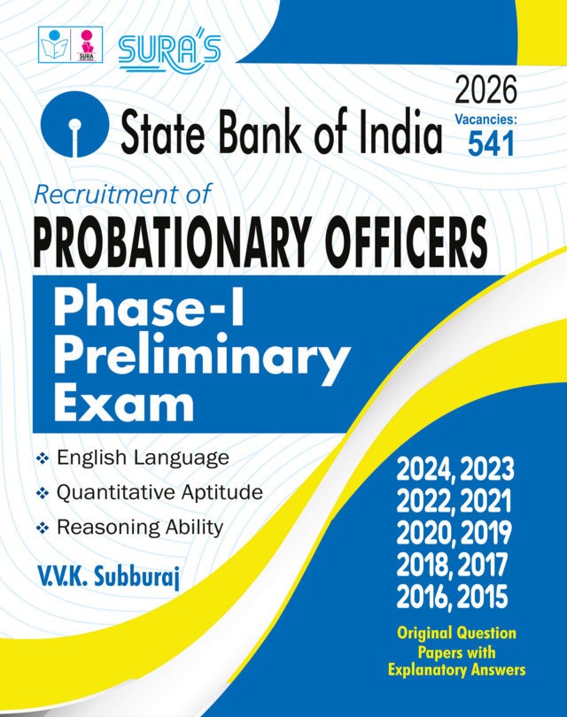 SURA`S State Bank of India SBI Bank Probationary Officers ( PO ) Phase I Preliminary Exam Guide Book & Original Question Papers with Explanatory Answers 2026
