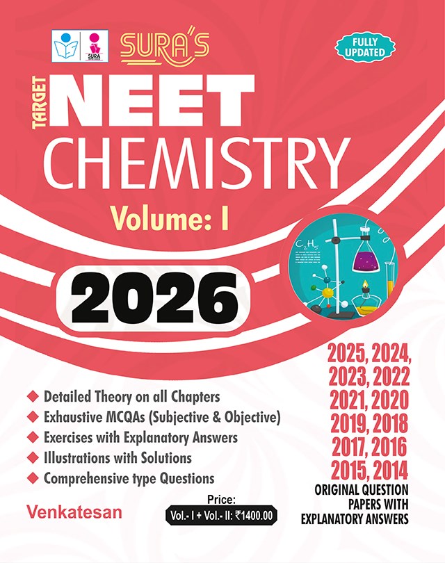 SURA`S TARGET NEET Chemistry Volume I & II (Self Preparation) Entrance Exam Book Study Materials with Original Question Papers Explanatory Answers 2026