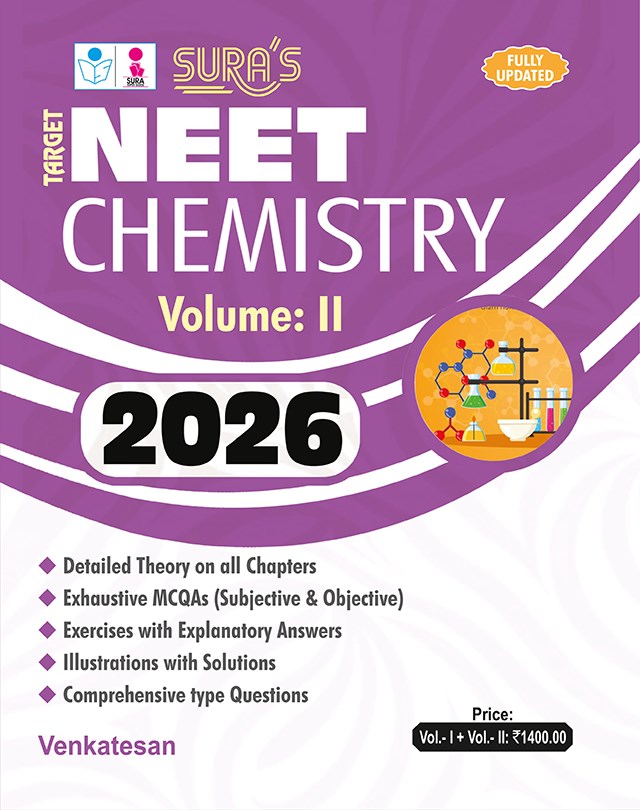 SURA`S TARGET NEET Chemistry Volume I & II (Self Preparation) Entrance Exam Book Study Materials with Original Question Papers Explanatory Answers 2026
