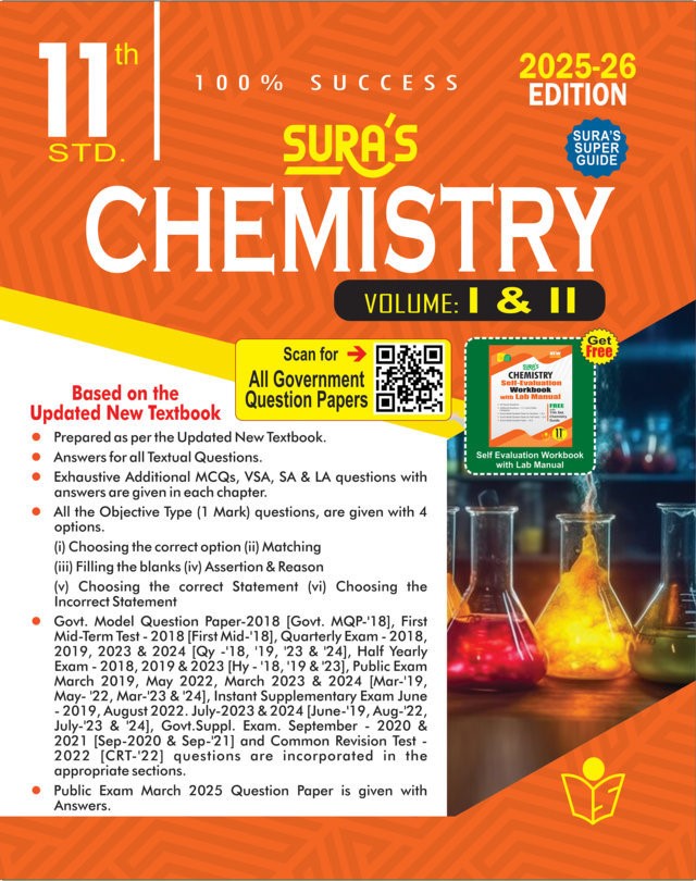SURA`S 11th Standard Chemistry Volume - I and II (Combined) Exam Guide in English Medium 2025-26 Edition