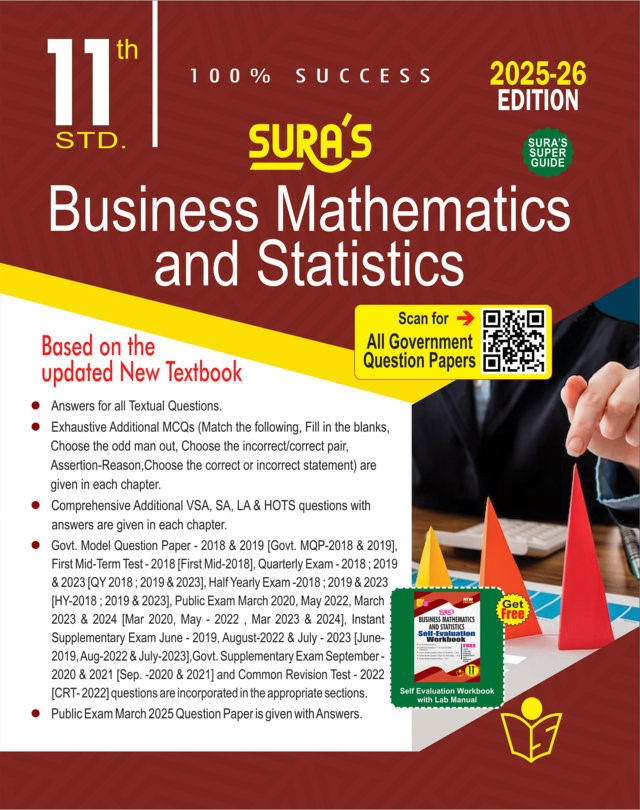 SURA`S 11th Standard Business Mathematics and Statistics Exam Guide in English Medium 2025-26 Edition