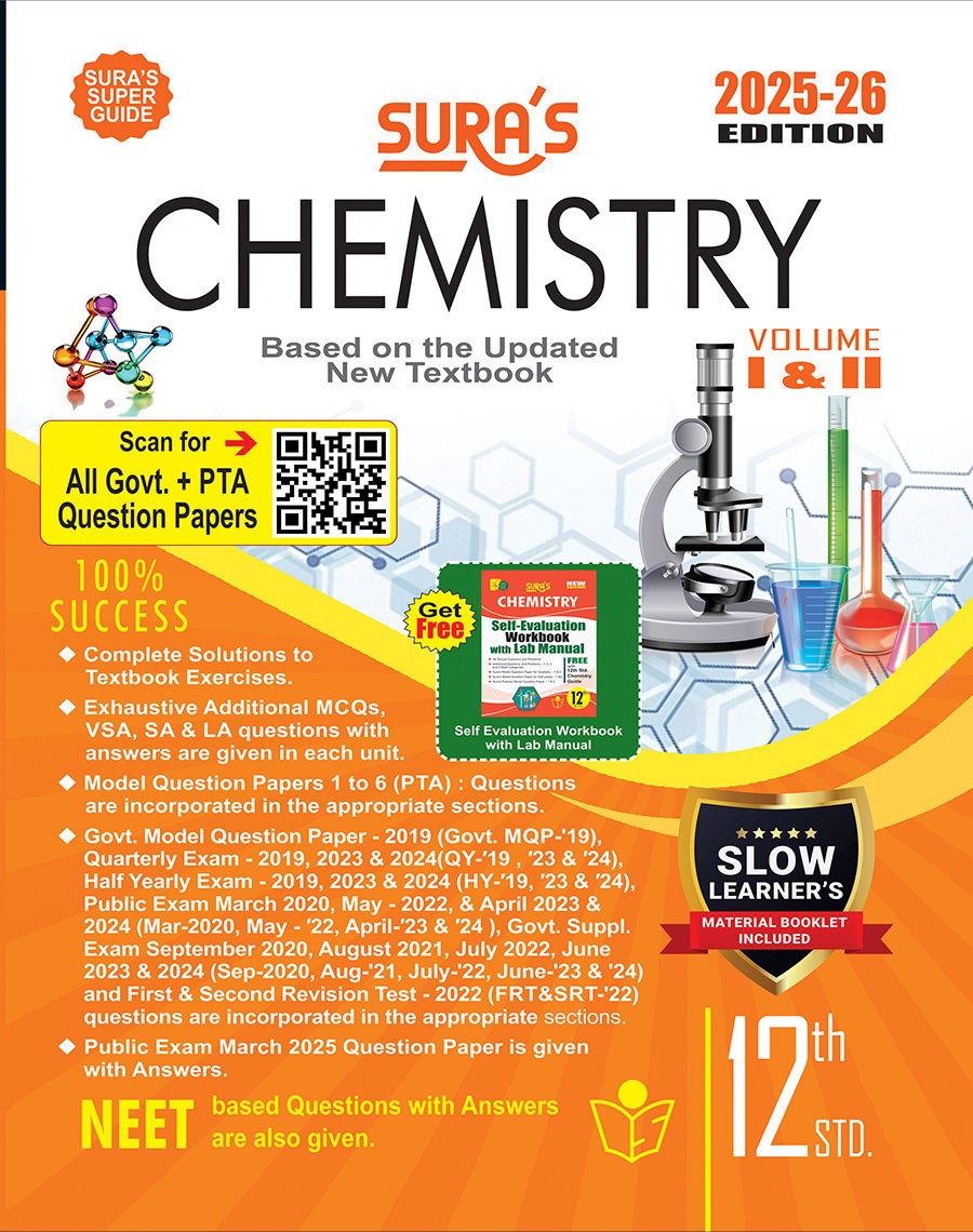 SURA`S 12th Standard Chemistry ( Volume I & II ) Guide in English Medium 2025-26 Latest Updated Edition