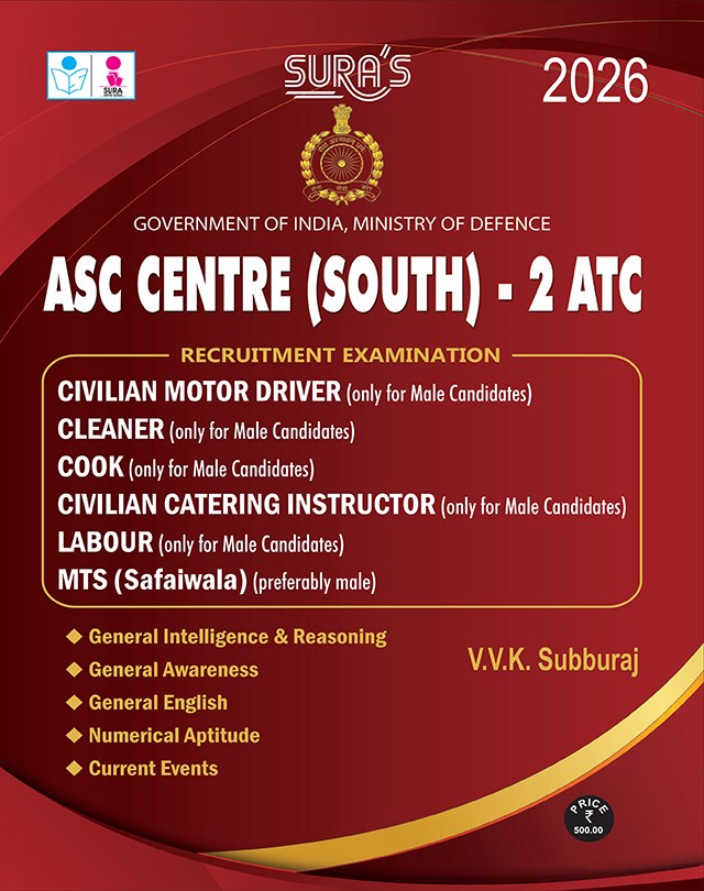 SURA`S ASC CENTRE (SOUTH) - 2 ATC (Civilian motor driver,Cleaner,Cook,Civilian catering instructor,Labour,MTS(safaiwala) Exam Book - Latest Edition 2026