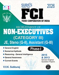 SURA`S FCI(Food Corporation of India) Non-Executives Category III JE, Steno(G-II),Assistant(G-III) Phase-I Exam Book in English Medium - Latest Updated Edition 2026