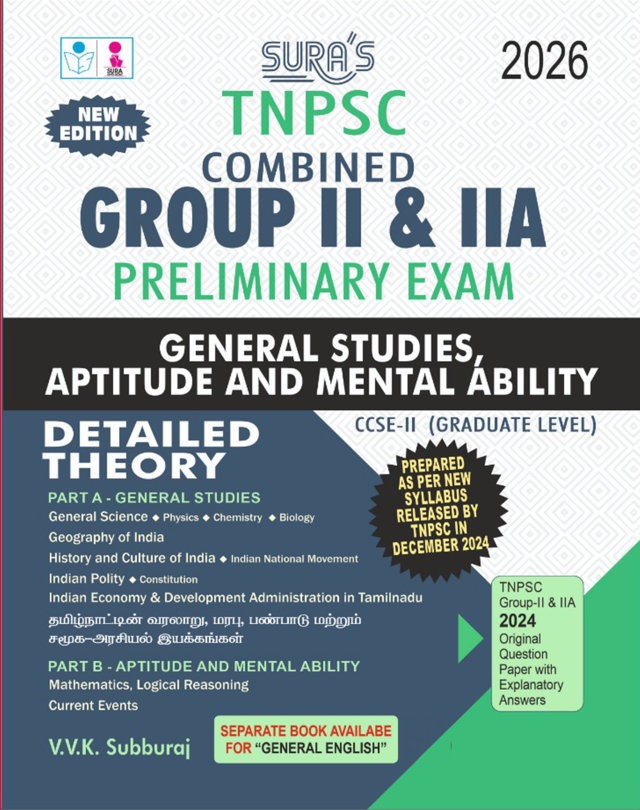 SURA`S TNPSC Group II and IIA Preliminary Exam CCSE-II (Graduate Level) General Studies Aptitude and Mental Ability Book in English 2026(Updated latest Edition)
