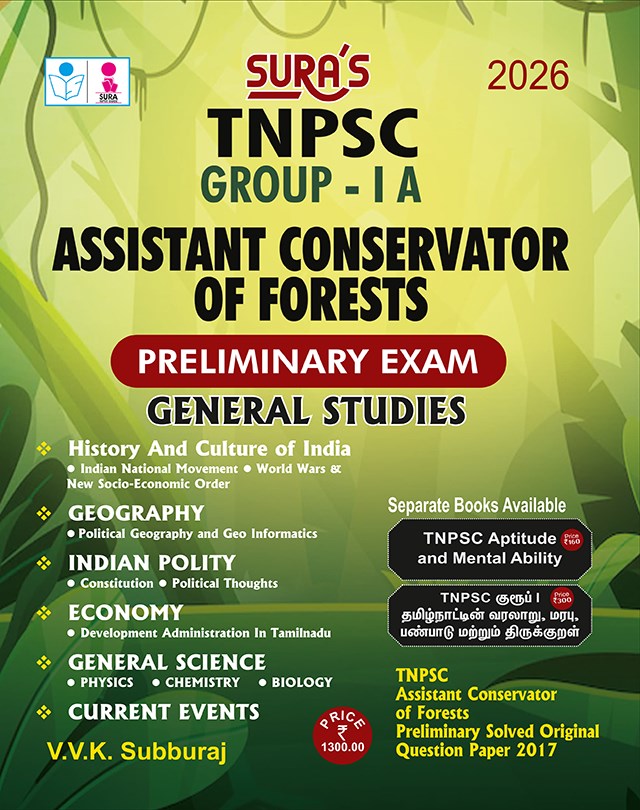 SURA`S TNPSC Group-IA Assistant Conservator of Forests (Forester)General Studies (GK) Preliminary Exam Book in English Medium - Latest Updated Edition 2026