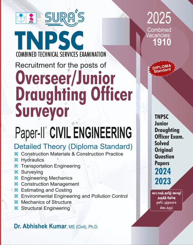 SURA`S TNPSC CTSE Overseer / Junior Draughting Officer JDO Surveyor Paper II Civil Engineering Exam Book Guide English Medium 2025