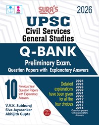 SURA`S UPSC Civil Services Ceneral Studies Q-Bank Perliminary Exam Question Papers with Explanatory Answers Book 2026