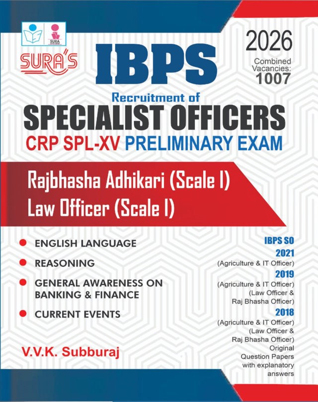 SURA`S IBPS SO Specialist Officers CRP SPL-XV Law Officer, Rajbhasha Adhikari Scale I Preliminary Exam Book Guide  in English Medium 2026