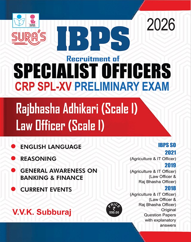 SURA`S IBPS SO Specialist Officers CRP SPL-XIII Preliminary Exam Book Guide Law Officer Scale I in English Medium 2026