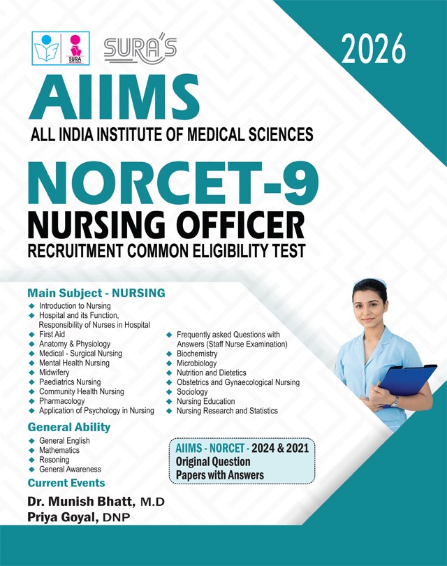 SURA`S AIIMS NORCET Nursing Officer Common Eligibility Test Exam Book Guide English 2026