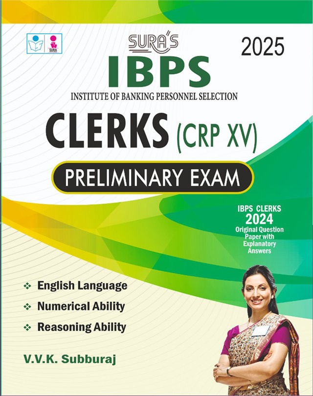 SURA`S IBPS Bank Clerks CRP XV Preliminary Exam Book Guide in English Medium 2025