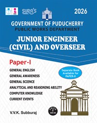 SURA`S Government of Puducherry PWD Junior Engineer (Civil) and Overseer Paper-I Exam Book Guide in English Medium 2026