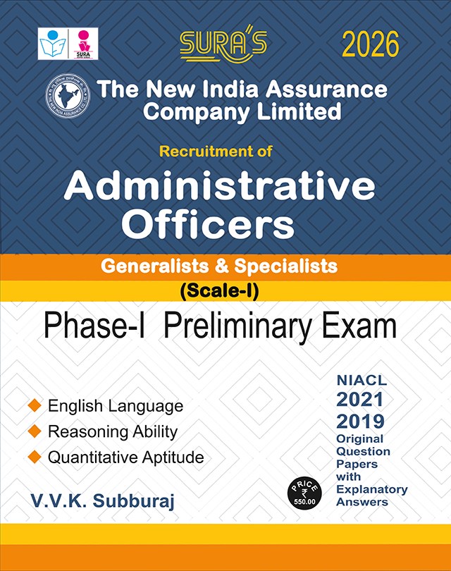 SURA`S The New India Assurance Company Limited Administrative Officers Generalists & Specialists Scale-I Phase-I Preliminary Exam Book Guide English 2026