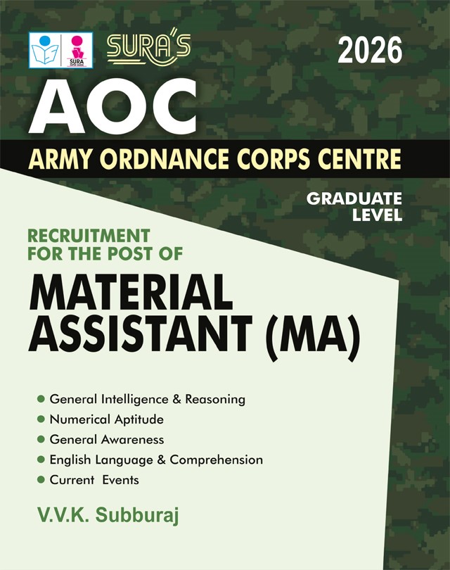 SURA`S Army Ordnance Corps Centre (AOC) Material Assistant (MA) Graduate Level Exam Book Guide in English Medium 2026