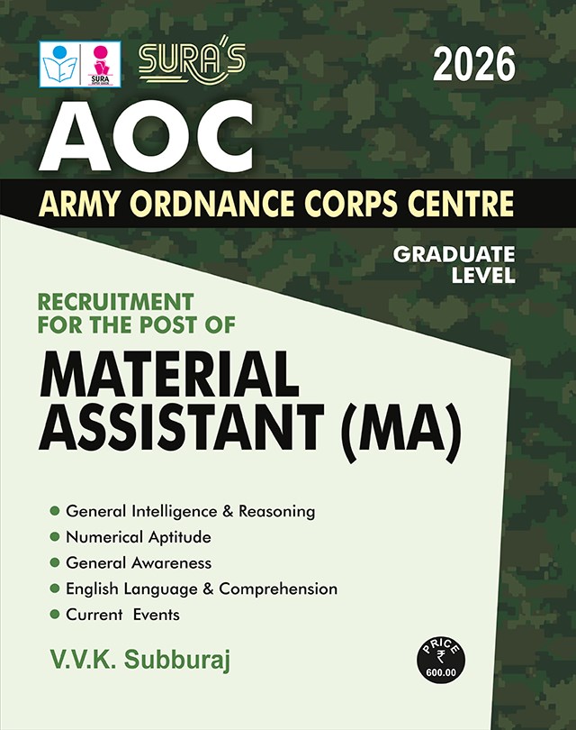 SURA`S Army Ordnance Corps Centre (AOC) Material Assistant (MA) Graduate Level Exam Book Guide in English Medium 2026