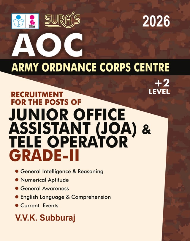 SURA`S Army Ordnance Corps Centre (AOC) Junior Office Assistant (JOA) & Tele Operator Grade II Plus Two Level Exam Book Guide in English Medium 2026