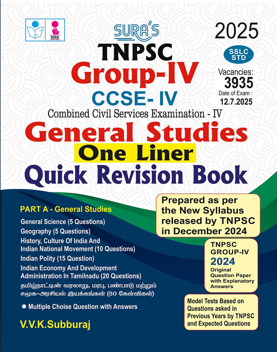 SURA`S TNPSC Group IV General Studies ONE LINER Exam Book Guide Quick Revision Book in English Medium 2025