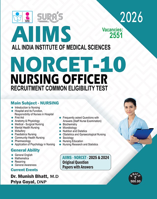 SURA`S AIIMS NORCET Nursing Officer Common Eligibility Test Exam Book Guide English 2026