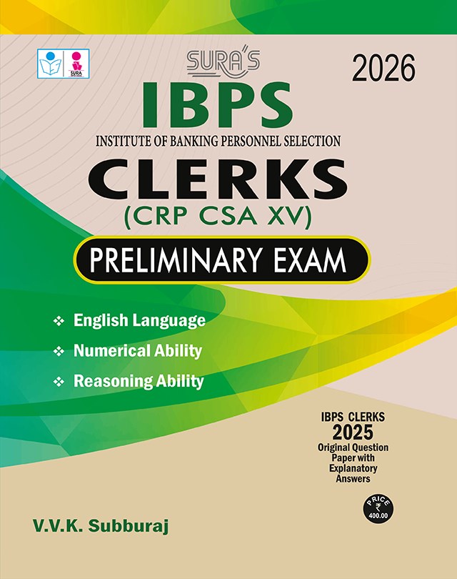 SURA`S IBPS Bank Clerks CRP XV Preliminary Exam Book Guide in English Medium 2026