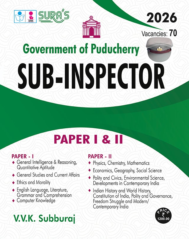 SURA`S Government of Puducherry Police Sub-Inspector (SI) Exam Book Guide in English Medium - Latest Updated Edition 2026