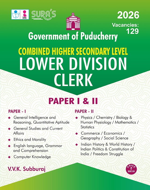 SURA`S Government of Puducherry Combined Higher Secondary Level (CHSL) Lower Division Clerk (LDC) Paper I and II Exam Guide - Latest Updated Edition 2026