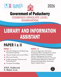 SURA`S Government of Puducherry (CGL) Library and Information Assistant Paper I & II Exam Guide 2026 - Latest Updated Edition