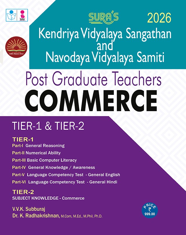 SURA`S kendriya Vidyalaya Sangathan KVS and Navodaya Vidyalaya Samiti NVS PGT Commerce Tier - I and II Exam Guide 2026 - Latest Updated Edition