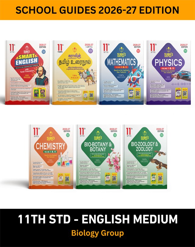 SURA`S 11th STD All Subjects In 1 Bundle Offer (Tamil, English, Physics, Mathematics, Chemistry, Bio-Botany, Bio-Zoology) Set Of 7 Guides For Biology Group - English Medium 2026-27 Edition - Based On Samacheer Kalvi Textbook