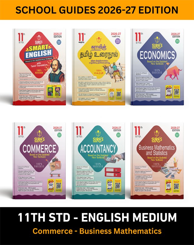 SURA`S 11th STD All Subjects In 1 Bundle Offer (Tamil, English, Economics, Commerce, Accountancy, Business Mathematics) Set Of 6 Guides For Commerce - Business Maths Group - English Medium 2026-27 Edition - Based On Samacheer Kalvi Textbook