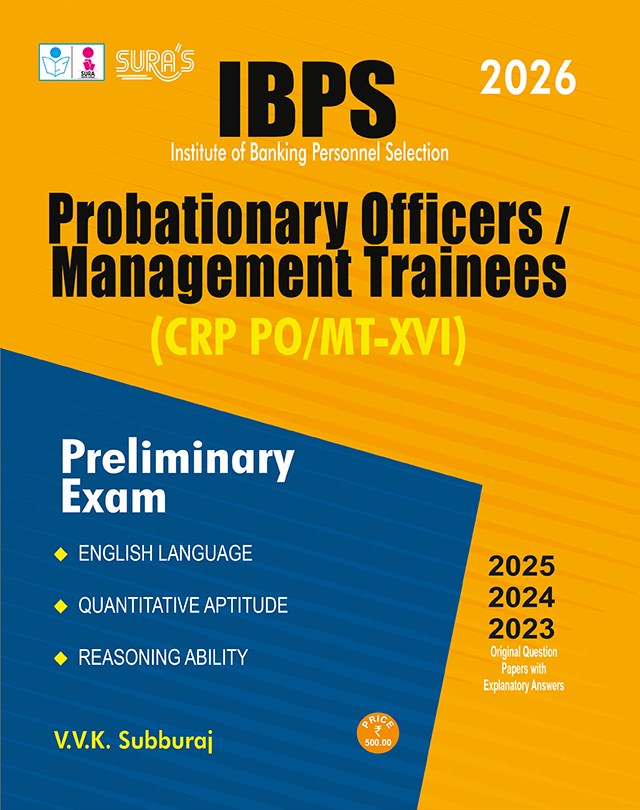 SURA`S IBPS CRP PO/MT-XV Probationary Officers / Management Trainees Preliminary Exam Book Guide in English Medium 2026