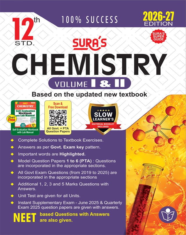 SURA`S 12th Standard Chemistry ( Volume I & II ) Guide in English Medium 2026-27 Latest Updated Edition