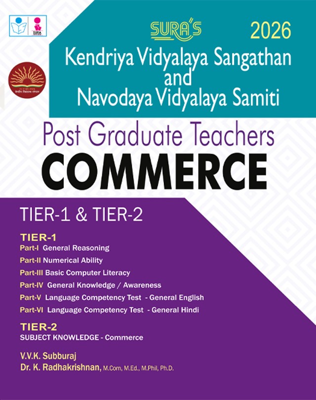 SURA`S kendriya Vidyalaya Sangathan KVS and Navodaya Vidyalaya Samiti NVS PGT Commerce Tier - I and II Exam Guide 2026 - Latest Updated Edition