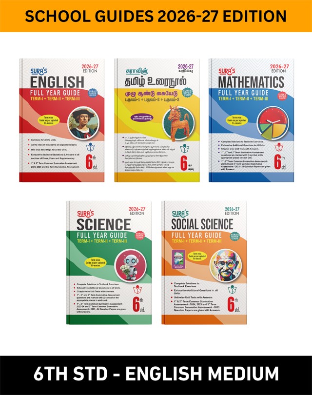 SURA`S 6th STD All Subjects In 1 Bundle Offer (Tamil, English, Maths, Science, Social Science) Set Of 5 Guides - English Medium 2026-27 Edition - Based On Samacheer Kalvi Textbook