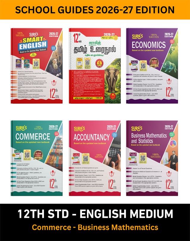 SURA`S 12th STD All Subjects In 1 Bundle Offer (Tamil, English, Economics, Commerce, Accountancy, Business Mathematics) Set Of 6 Guides For Commerce - Business Maths Group - English Medium 2026-27 Edition - Based On Samacheer Kalvi Textbook