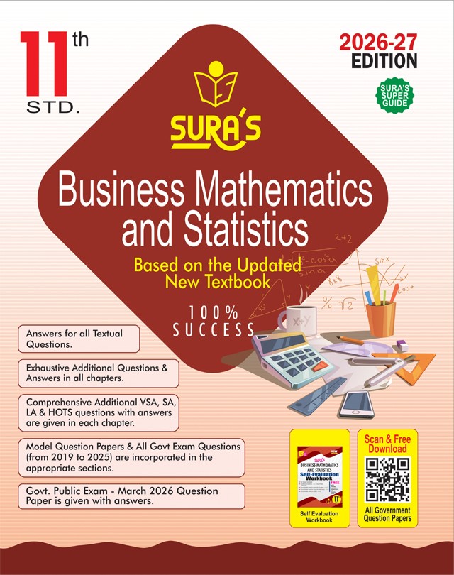 SURA`S 11th Standard Business Mathematics and Statistics Guide in English Medium 2026-27 - Latest Updated Edition