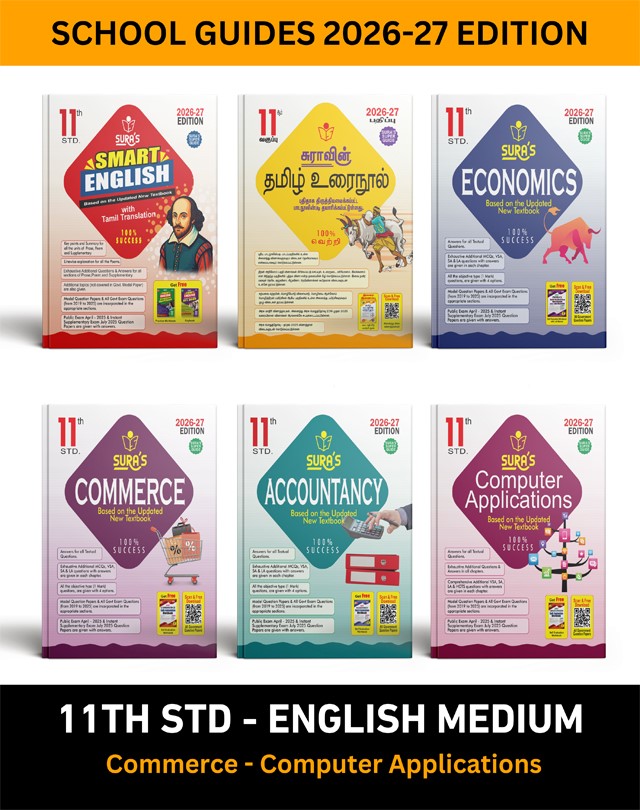 SURA`S 11th STD All Subjects In 1 Bundle Offer (Tamil, English, Economics, Commerce, Accountancy, Computer Applications) Set Of 6 Guides For Commerce - Computer Applications Group - English Medium 2026-27 Edition - Based On Samacheer Kalvi Textbook