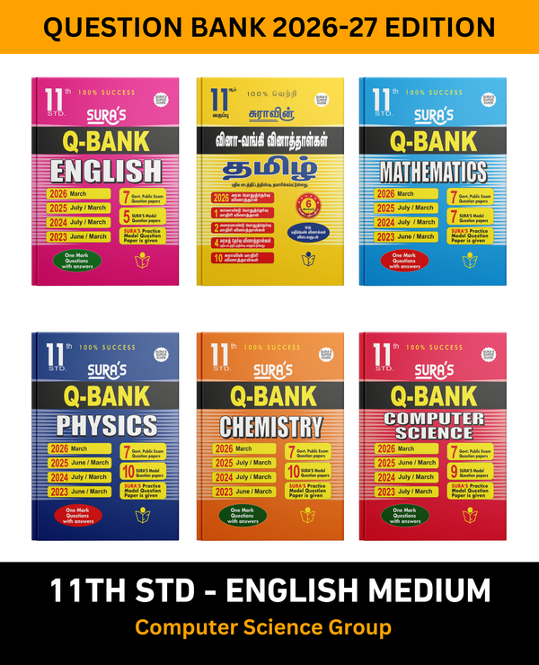 SURA'S 11th Standard All in One Bundle Q banks (Tamil, English, Mathematics, Physics, Chemistry, Computer Science) Guides for Computer Science Group English Medium 2026