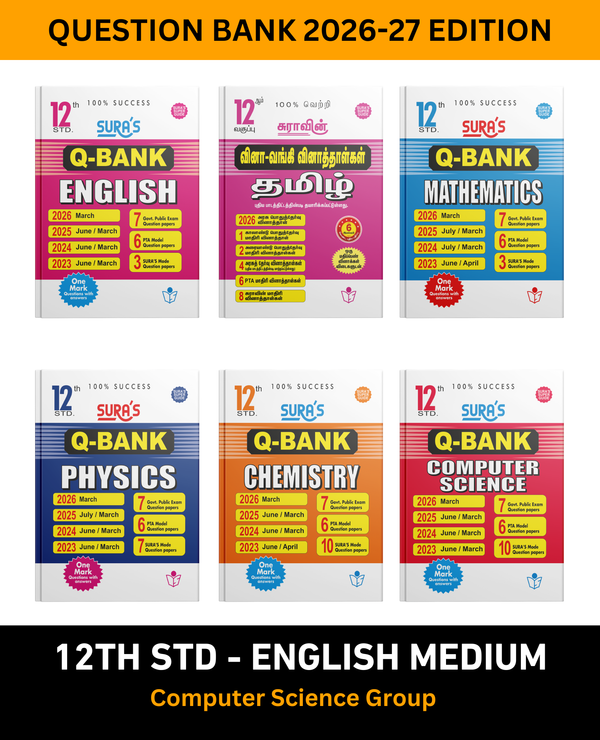 SURA'S 12th Standard All in One Bundle Q banks (Tamil, English, Mathematics, Physics, Chemistry, Computer Science) Guides for Computer Science Group English Medium 2026