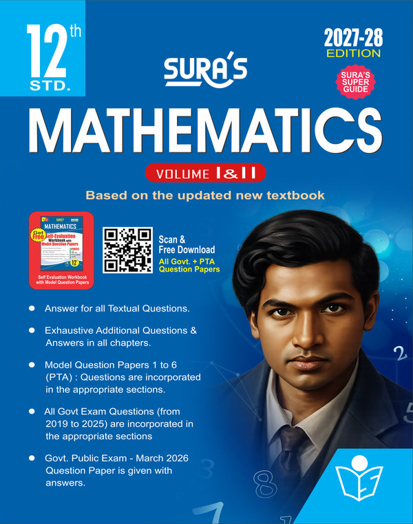 SURA`S 12th Standard Mathematics Volume 1 and 2 Exam Guide in English Medium 2027-28 Latest Updated Edition