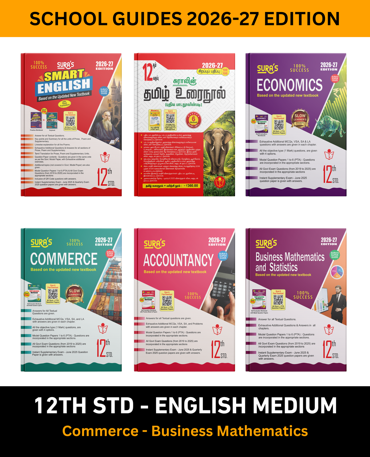 SURA`S 12th STD All Subjects In 1 Bundle Offer (Tamil, English, Economics, Commerce, Accountancy, Business Mathematics) Set Of 6 Guides For Commerce - ... On Samacheer Kalvi Textbook