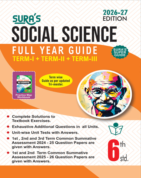SURA`S 6th Standard Social Science Full Year Guide English Medium 2026-27 Latest Updated Edition