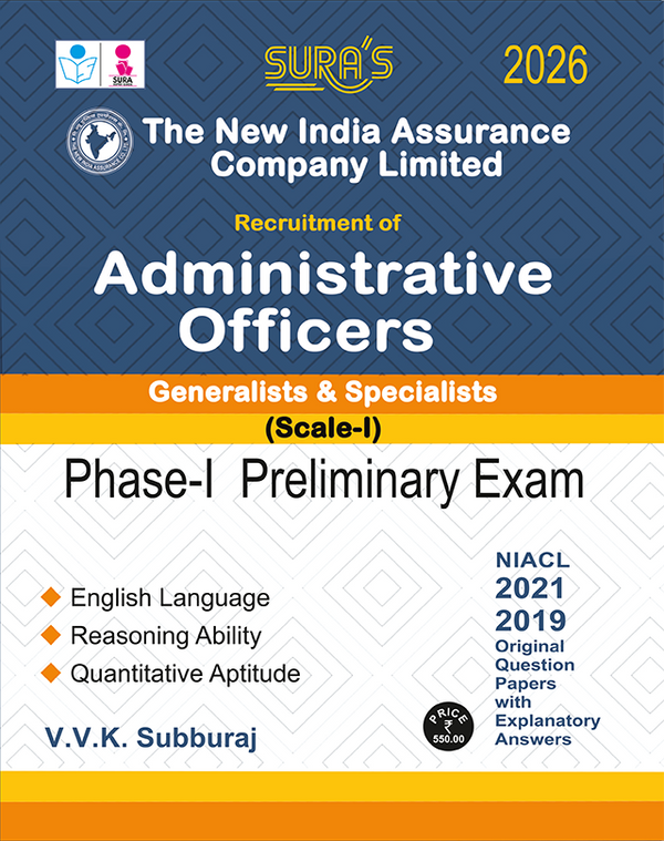 SURA`S The New India Assurance Company Limited Administrative Officers Generalists & Specialists Scale-I Phase-I Preliminary Exam Book Guide English 2026