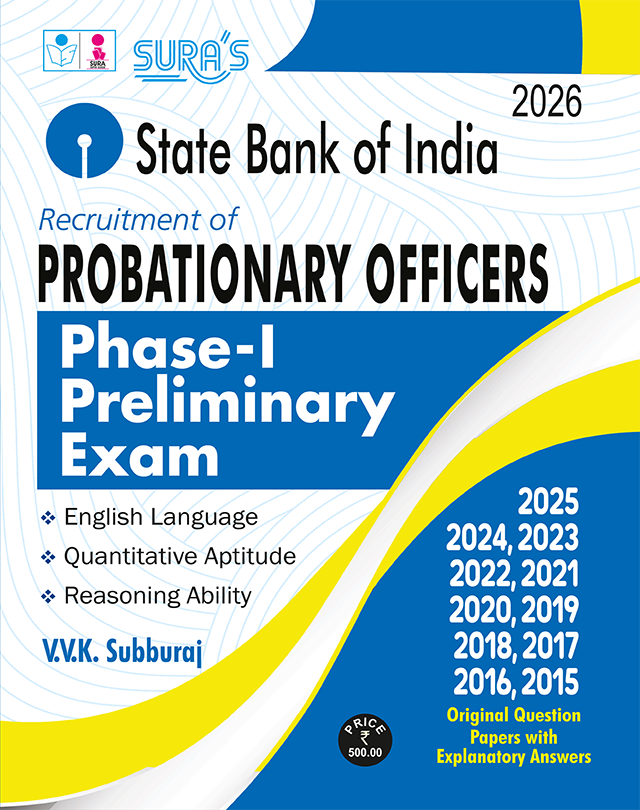 SURA`S SBI Bank Probationary Officers ( PO ) Phase I Preliminary Exam Guide Books Latest Updated Edition 2026