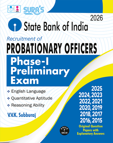 SURA`S SBI Bank Probationary Officers ( PO ) Phase I Preliminary Exam Guide Books Latest Updated Edition 2026