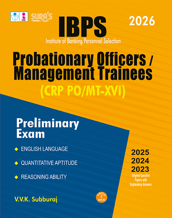 SURA`S IBPS CRP PO/MT-XV Probationary Officers / Management Trainees Preliminary Exam Book Guide in English Medium 2026
