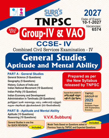 SURA`S TNPSC Group-IV CCSE-IV General Studies and Aptitude and Mental Ability Exam Book Guide in English Medium 2026