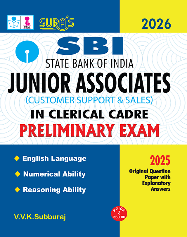 SURA`S SBI Junior Associates ( Customer Support & Sales ) Clerical Cadre Preliminary Exam Book Guide in English Medium 2026