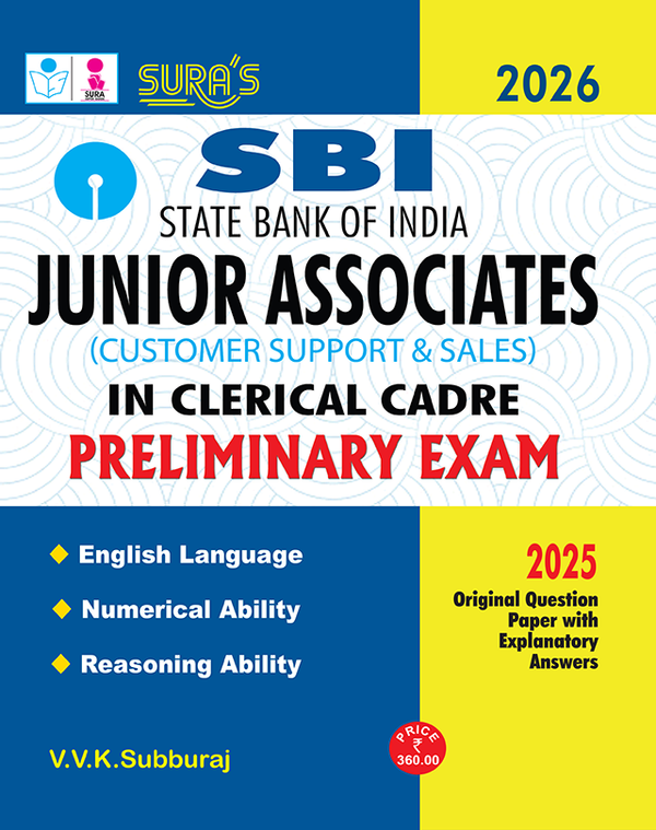 SURA`S SBI Junior Associates ( Customer Support & Sales ) Clerical Cadre Preliminary Exam Book Guide in English Medium 2026