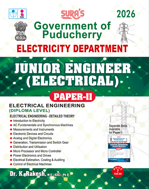 SURA`S Government of Puducherry Junior Engineer Electrical Paper-II Exam Book Guide in English Medium 2026